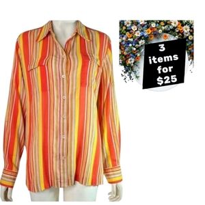 Jones New York Striped Button Down Shirt Sz S